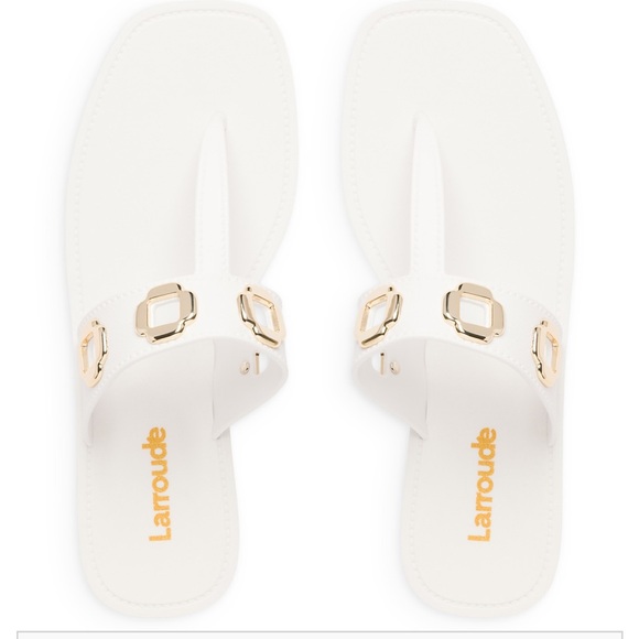 Larroude Milan Thong White Sandals with Gold Details - Picture 1 of 7